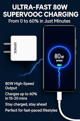 Image of Addtam 80W Supervooc Fast Charger with C-Type 1M Cable|65w USB C Charge Compatible with OnePlus /Nord /Realme /Oppo /Redmi /Tecno /Poco /iQOO /Samsung /Motorola /Lava /Vivo /Infinix |80-watt Charging, White