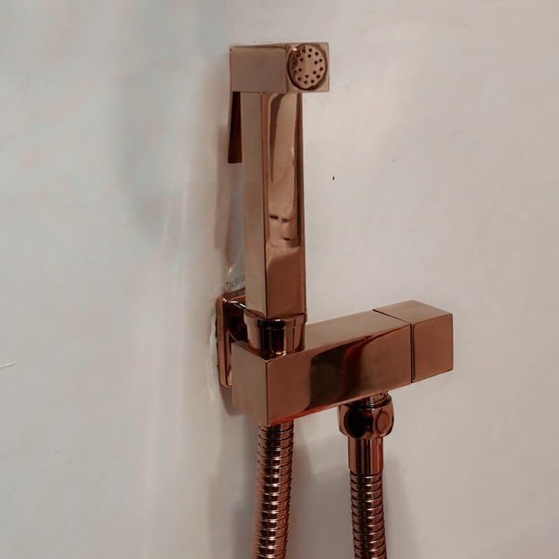 Shiny Rose Gold Brass Shattaf Sprayer Set, High-Pressure Handheld Bidet Kit with Valve & Hose