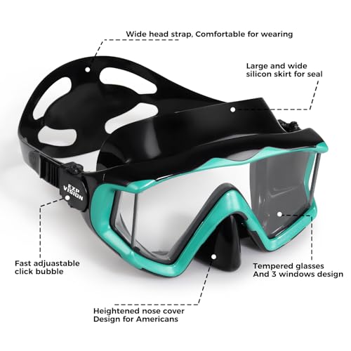 Image of Adult Pano 3 Scuba Diving Mask, Tempered Glass Snorkel Mask Anti-Fog Swim Mask No Leakage Swim Goggles with Nose Cover Snorkeling Gear for Snorkeling, Freediving, Swimming