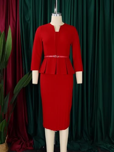 Women's Office Wear Peplum Dress Work Dresses Ruffle Pencil Cocktail Dress3