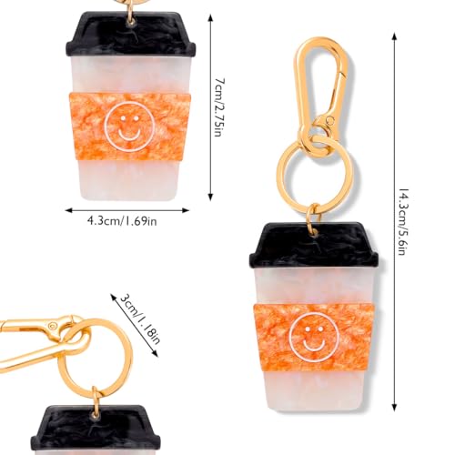 Cute Smiley Face Coffee Cup Keychain - Mini Realistic Coffee Mug Charm with Gold Metal Chain