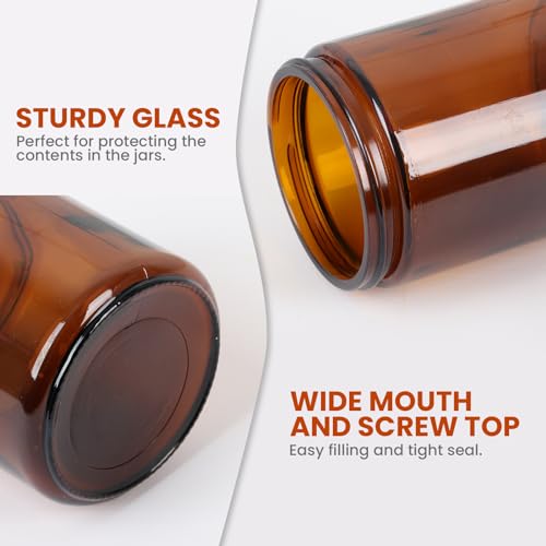 8 oz Amber Round Glass Jars, Pack of 2 with Black Lids, Cosmetics Containers for Face Cream Lotion, Powder, Candle, Spice, Body Butter3