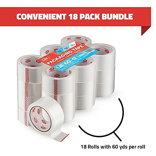 Simply Cool Packing Tape 18 Rolls, Clear Heavy Duty Shipping & Packaging Tape for Boxes, Moving, Mailing & Storage – Strong, 1.88” Wide x 60 Yards Per Roll, 1080 Yards Total — view 3