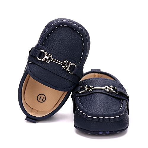 Lonsoen BAY209-DB12 Infant Shoes Boys Loafers Baby Girls Crib Moccasins Classic Synthetic Leather Wedding Dress Shoes,Bay209 Deep Blue 6-12 Months thumb #4