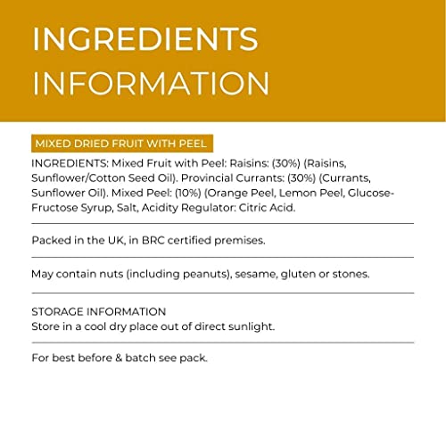 Hides Fine Foods - Mixed Dried Fruit with Peel 1kg - GMO Free - Suitable for Vegetarians - Baking - Desserts - Decorating - Cakes - Cookies -Tart - Mincemeat - Mince Pies - Panettone - Christmas Cake