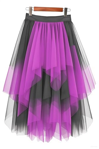 LBKKC Women's Black Purple Tulle Skirt, Formal High Low Asymmetrical