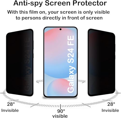 Image of ZARALAPrivacy Screen Protector for Samsung Galaxy S24 FE 5G [1 Pack],Anti-Spy Tempered Glass Film,9H Hardness,Anti Scratch,Anti Fingerprint,Bubble-Free,Anti-Spy Screen Protector