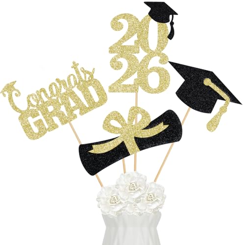 24Pcs Gold 2026 Graduation Centerpieces Sticks, Graduation Party Centerpieces for Tables 2026 Gold Graduation Table Centerpieces 2026 for Graduation Table Decorations 2026 Gold