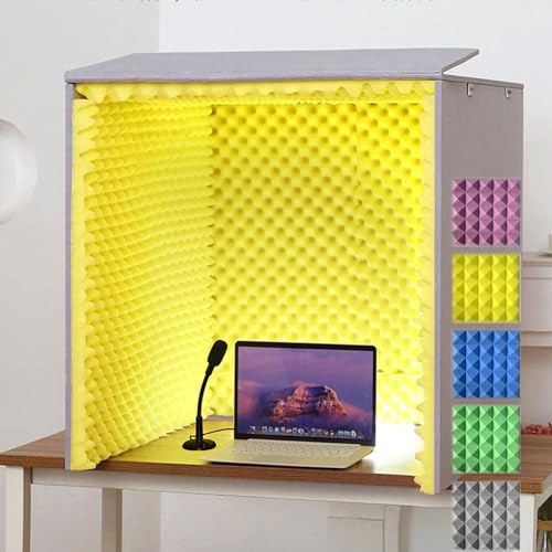 簡易防音室、防音室 防音ブース 卓上 マイク防音 吸音材 5色、卓上 パネル 防音ボックス パーテーション 防音シート 遮音カーテン LEDライト付き、組み立て簡単、卓上 パーテーション 吸音ブース デスク 飛沫防止 防音壁、録音 ビデオ会議 子供の学習