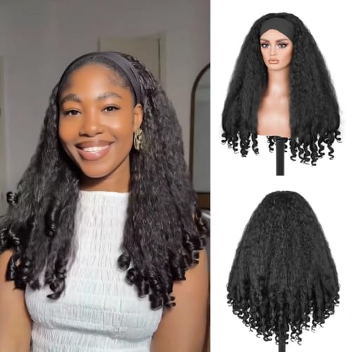 Ninroc Headband Wig & Afro Curly Headband Wigs for Black Women – Glueless Synthetic Wig with Headband, Wear & Go Style for Effortless Beauty, Perfect for Lazy Days & Quick Styling(22inch, Black)