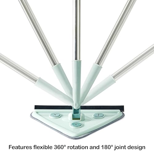 Image of Suzec Rotatable Triangle Mop With Long Handle | Microfiber Floor Cleaning Brush | Glass Wiper Window Cleaner, Car Glass Scraper | Dust Mop