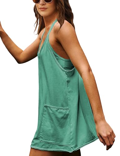 Image of Lentta Womens Athletic Sleeveless Mini Dress with Built-in Shorts V Neck Spaghetti Strap Sundress