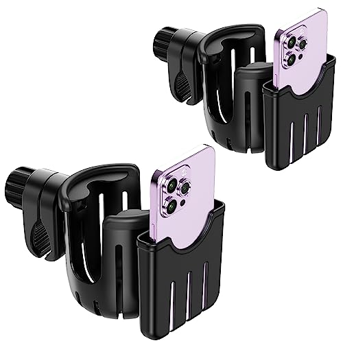 Image of Guiseapue 2-Pack Cup Holder for Walker with Phone Holder: Wheelchair Cup Holder for Seniors and Adults, Rollator Wheelchair Walker Accessories, Bottle Drink Holder for Rolling Walker, Mobility Scooter