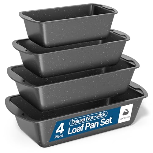 Nonstick Loaf Pan Set Pack of 4, 7" to 11" Large Baking Bread Pan, Oven Safe Up to 450°F, PFOA, PFOS, PTFE Free, Space Saving Stackable Design, Stain Resistant, Dishwasher Friendly, Gray Marble