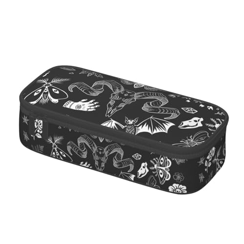 Image of Halloween Magic Elements Mystical Goat Large Pencil Case With Zipper Compartments Stationery Pencil Bag For Kids Teens Students School Supplies