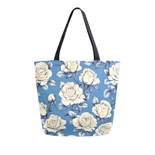 Extra Large Shoulder Tote Bag for Beach Travel Weekender Gym Yellow Flower Blue Leaves Pattern Reusable Grocery Canvas Shopping Bag2