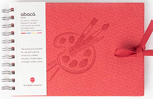 COMMA Abaca Carnet de croquis à spirales avec fermeture ruban Papier grain fin micro-perforations pour un retrait facile Format A5 50 feuilles 160 g/m² Rouge