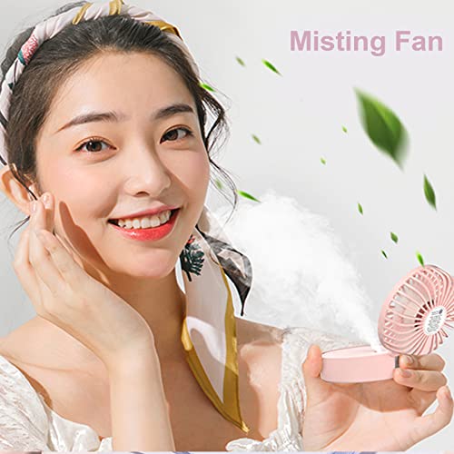 Geniboom Mini Desk Fan, 3-In-1 Portable Misting Fan, Necklace Hand Fan With Colorful Led, Small Handheld Fan Foldable, Quiet, Lanyard, Personal Fan For Women Men Travelling - Pink #TOP6