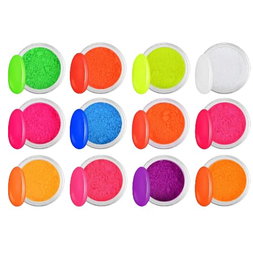12 Color Neon Nail Pigment Powder Set, Fluorescent Nail Pigments Dust, High Pigment Glow Powder for Acrylic, Gel & UV Nails, Gradient, Ombre & Iridescent Nail Art Decoration, Safe for Nails, Eyes & Body Paint-image-16