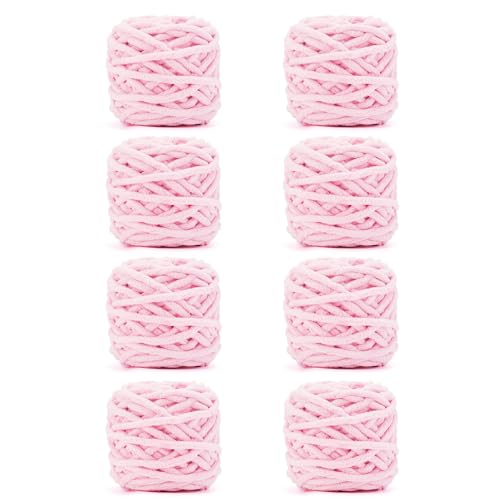 Image of INNDUN Blanket Yarn 8 Pack of 100g /3.5oz - Pink Chenille Yarn 6 Super Bulky - Knitting, Crocheting & Crafts Chunky Yarn