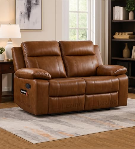 Image of LEZINO 2 Seater Manual Recliner Sofa in Faux-Leather Recliner Chair for Home, Brown (Two Seater Manual Recliner, Brown)