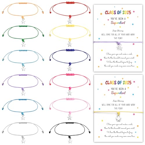 BOOMTOP 12 Sets Class of 2025 Bracelet Gifts, 2025 Graduation End of School Gifts Star Charm Bracelets with Cards for Students School Leavers from Teacher