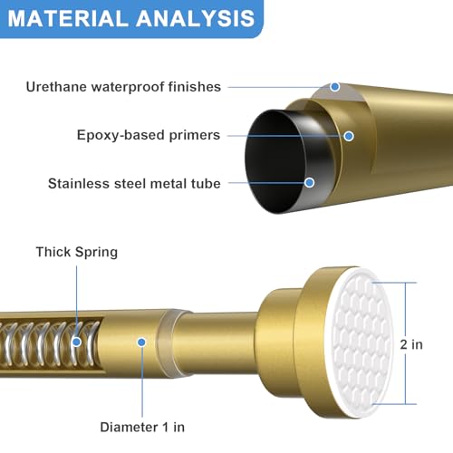 Image of 2Pack Shower Curtain Rod 45-77 Inch Gold Shower Rod Tension Rod Adjustable Curtain Rod No Drilling Tension Curtain Rod Shower Rods for Bathroom Tension Shower Curtain Rod