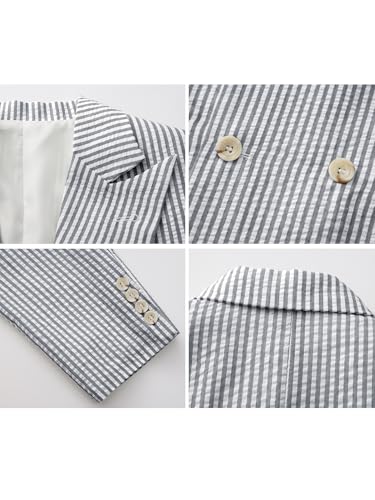Men's 2 Pieces Seersucker Suit Lightweight Double Breasted Suit Jacket and Shorts for Wedding Summer Beach4