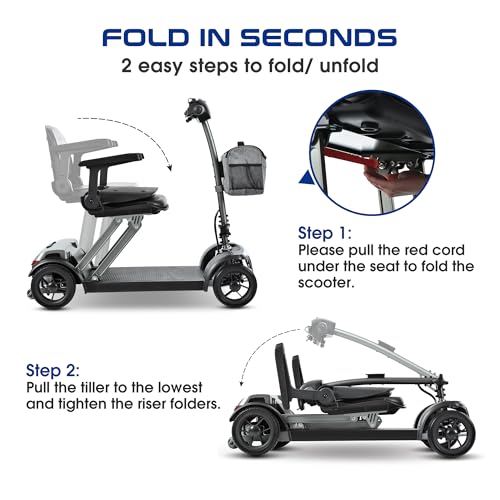 Image of Electric Mobility Scooter for Adults 4 Wheel Mobility, 265lbs Max Weight, Air-line Approved Electric Powered Wheelchair Power Scooters
