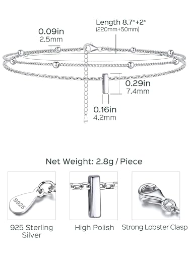 Image of ChicSilver Ankle Bracelets for Women Waterproof, 925 Sterling Silver Initial Anklets for Women, Adjustable Dainty Layered Anklet Beach Jewelry for Women Mom Wife Friend