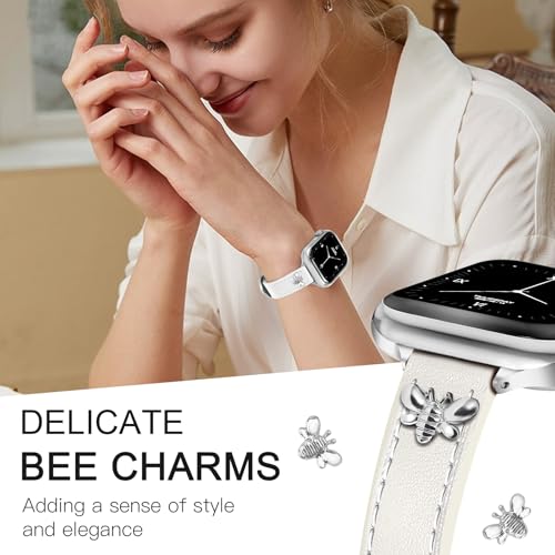 Image of JR.DM Slim Leather Bands Compatible with Apple Watch Band 38mm 40mm 41mm 42mm 44mm 45mm 46mm 49mm, Genuine Leather Band with Charms, Feminine Design for Iwatch Ultra SE Series 11 10 9 8 7 6 5 4 3 2 1