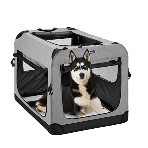 Veehoo Folding Soft Dog Crate, 3-Door Pet Kennel for Crate-Training Dogs, 5 x Heavy-Weight Mesh Screen, 600D Cationic Oxford Fabric, Indoor & Outdoor Use, 32", Gray