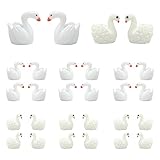 Honbay 24PCS White Swan Figurines Plastic Swan Miniature Figurines Fairy Garden Moss Landscape Figurines Embellishments Artificial Resin Swan Model Cake Topper Home Desk Decoration Party Favors