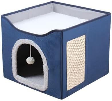 Indoor Cat House with Lounge Top, Enclosed Cat Bed with Scratching Panel, Foldable Cats Condo for Kittens, Adult Cats, Cozy Pet Shelter - Grey