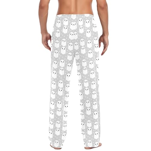 Cute Halloween Ghost Men's Pajama Pants Cotton Sleep Bottoms with Drawstring A23044432