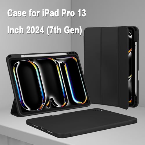 Image of ZryXal New iPad Pro 13 Inch Case (M5) 2025 / (M4) 2024 with Pencil Holder, Smart iPad Case [Support Pencil Pro and Pencil (USB-C)], Support Touch ID and Auto Wake /Sleep (Black)