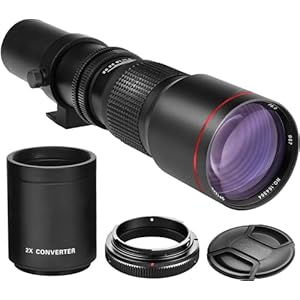 High-Power 500mm/1000mm f/8 Manual Telephoto Lens for Sony Alpha a7 IV, A7C II, a7r, a7R IIIA, a7s, a6400, a6500, a6700, a6300, a6000, a5100, a5000, a3000, NEX-5, NEX-6, NEX-7 E-Mount Cameras