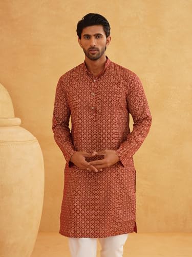 Image of Sojanya (Since 1958 Men'S Cotton Linen Blue Foil Printed Only Long Kurta