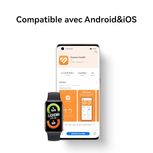 HUAWEI Band 8 Montre Connectée,Écran Tactile sans Bordure,Suivi du Sommeil,100+ Modes d'entrainement,Charge Rapide,Longue durée,10000+Cadrans au Choix,Étanche,Compatible avec iPhone et Android,Noir