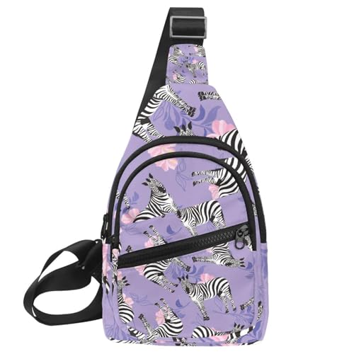 Sac à dos bandoulière homme zébré violet - Petit sac poitrine zippé réglable