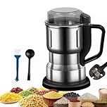 Electric Coffee Bean Grinder for Kitchen - Portable 300W Stainless Steel Coffee Bean Spice Nut Seed Dry Herbs Grain Dry Grinder with Brush Spoon UK Plug (Silver Black)
