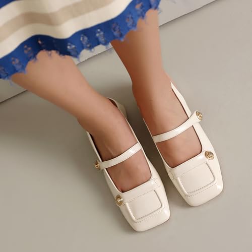 Image of Slingback Mary Jane Heels for Women Low Block Heel Closed Square Toe Pump Shoes Heels Classic Daily Office Dressy Shoes