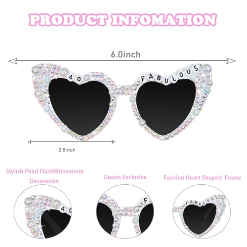 40th Birthday Glasses for Women-40&Fabulous White Shiny Diamond Pearl Sunglasses for Women 40th Birthday Party Decors2
