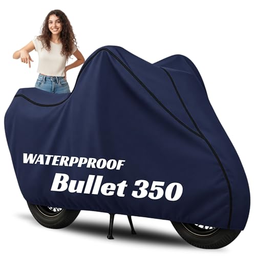 Image of 100% Waterproof Bullet 350 Bike Cover | Polyester Body Cover for Rain & Sun | UV Protection, Dustproof, Scratch Resistant, Windproof, Heat Resistant, Vehicle Specific Fit (Blue)