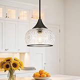 OIYIO Black Pendant Light - Modern Pendant Lights Kitchen Island with Handblown Glass, Vintage Hanging Light for Kitchen with Adjustable Height, Lithging Fixture for Dining Room Sink