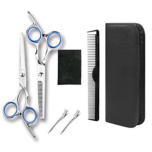 Jeu de ciseaux de coiffure, ciseaux de coupe de cheveux et ciseaux à effiler, ciseaux de coupe de cheveux 6" pour coiffeur de salon à domicile (Bleu) Cover