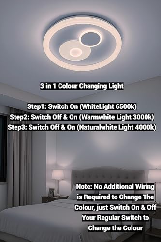 Image of FILLISKA Aluminium Luxurious 3 in 1 Led Ceiling /Wall Chandelier Light with 3 Step Colour Changing Function (White Round - 7919)(1 Year Warranty)