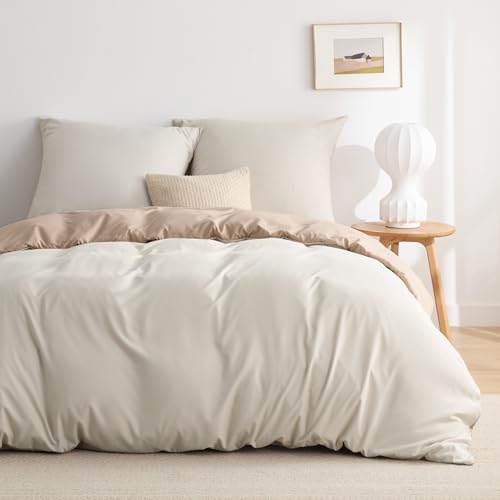 BEDSURE Bettwäsche 155x220 3teilig Khaki/Beige - Bettwäsche-Sets Bettbezug 155x220 mit 2 Kissenbezüge 80x80 cm, Oeko-TEX Wendebettwäsche Bedding...