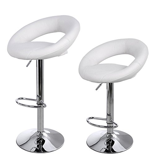 La Silla Española - Pack de dos taburetes con asiento redondo en color blanco, en simil piel, regulable en altura. 36x39x114 cm, 2 unidades