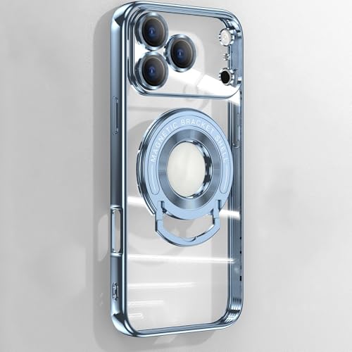 Coque rigide iPhone 17 transparente et bleue avec anneau